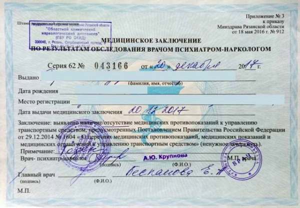 Справка от психиатра для ГИБДД