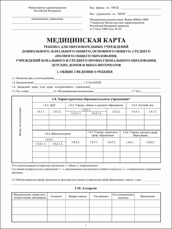 Медицинская карта 026 у в Спб